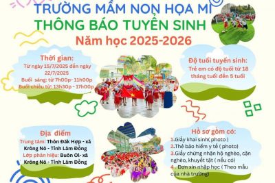 Trường mầm non Họa Mi xã Krông Nô tỉnh Lâm đồng thông báo tuyển sinh năm học 2025-2026